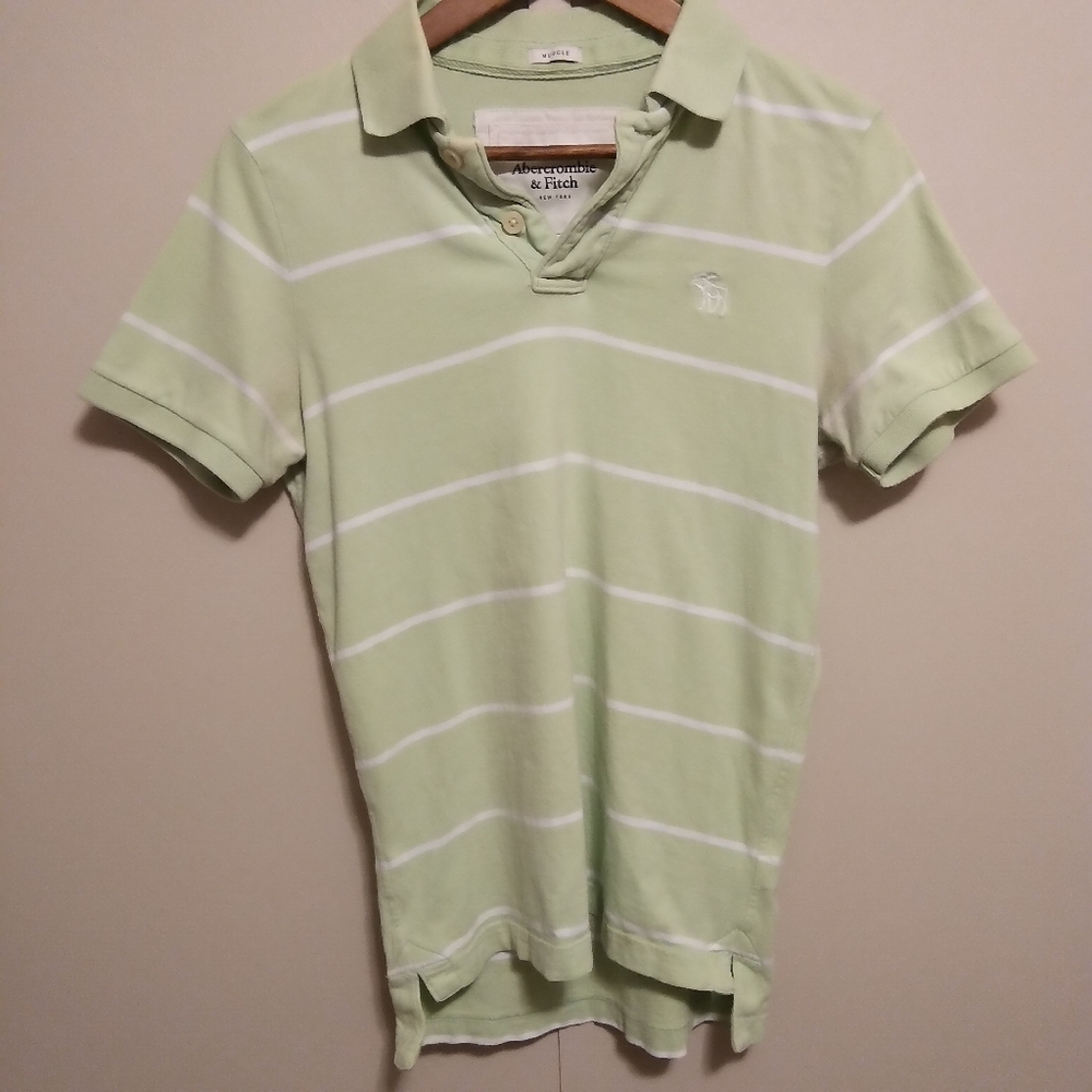 Abercrombie & Fitch Muscle Lime Green Striped Polo